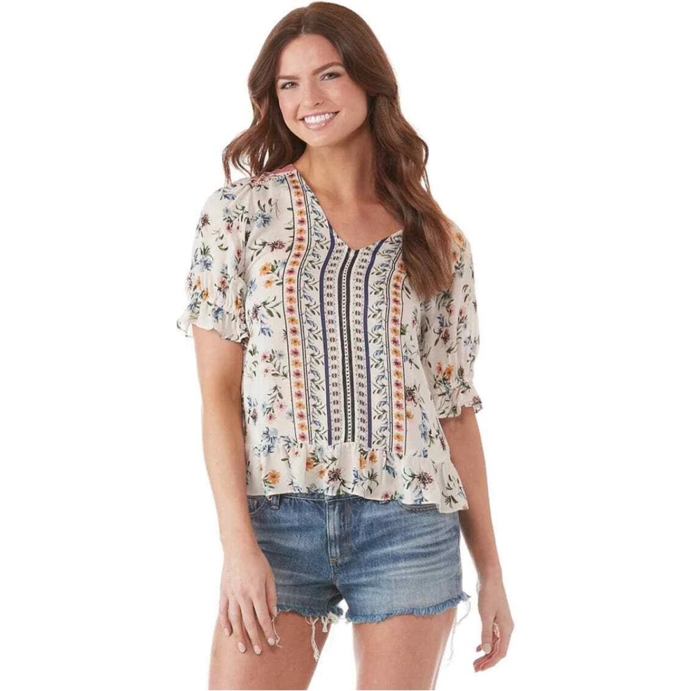 Lucky Brand Women's Floral Border Print Peplum Top Size‎ Small Petite
